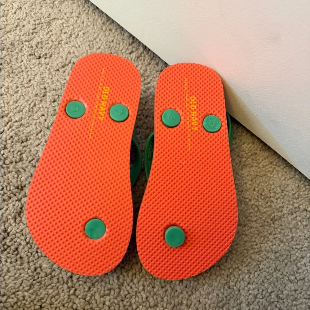 Old Navy Orange Sandals with Green Straps and Yellow Dots